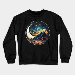 Mountains and moon, outdoor design, mountain landscape Crewneck Sweatshirt